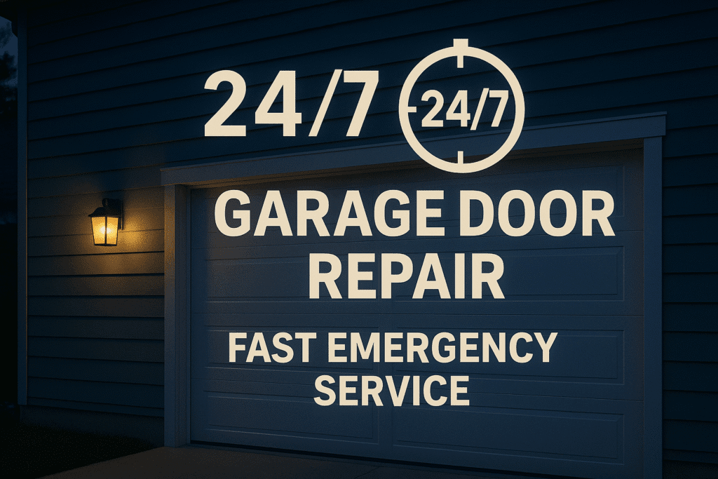 Technician performing emergency garage door repair service available 24/7.