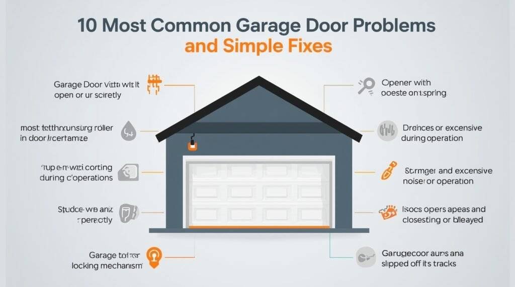 Technician inspecting garage door problems to identify and fix issues.