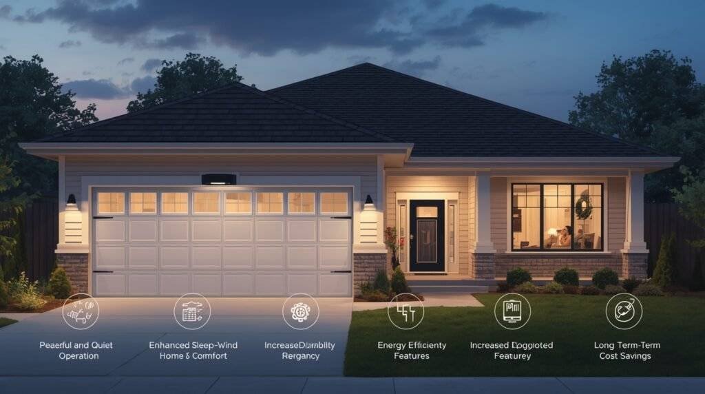 Silent garage door opener installation by technician for quiet and efficient operation.