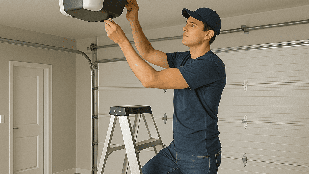 Modern garage door opener system installed for smooth and reliable operation.