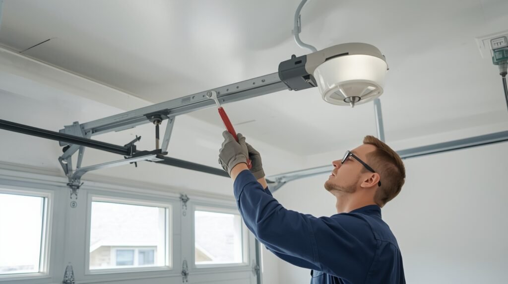Close-up of a garage door track guiding the door for smooth and stable movement.