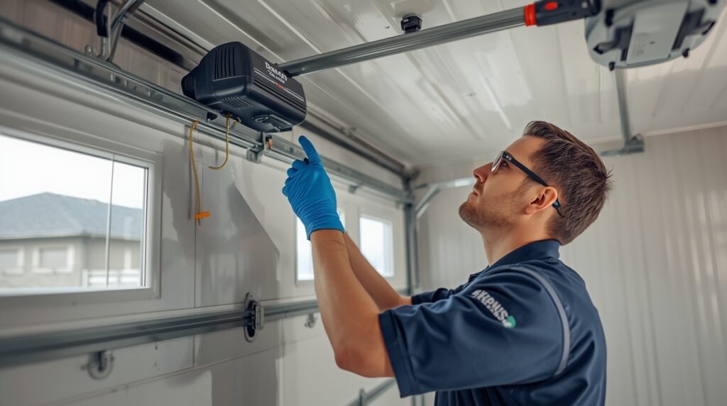Technician providing professional garage door service and maintenance for smooth operation.