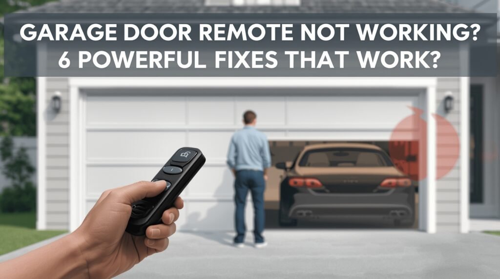 Hand holding a garage door remote to open and close the garage door easily.