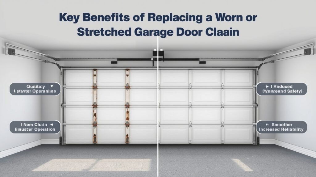 Close-up view of a garage door chain used in an automatic opener mechanism