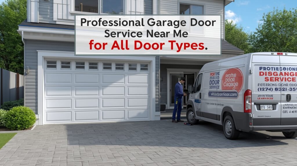 Professional local technician servicing different types of garage doors, ensuring reliable performance in all weather conditions