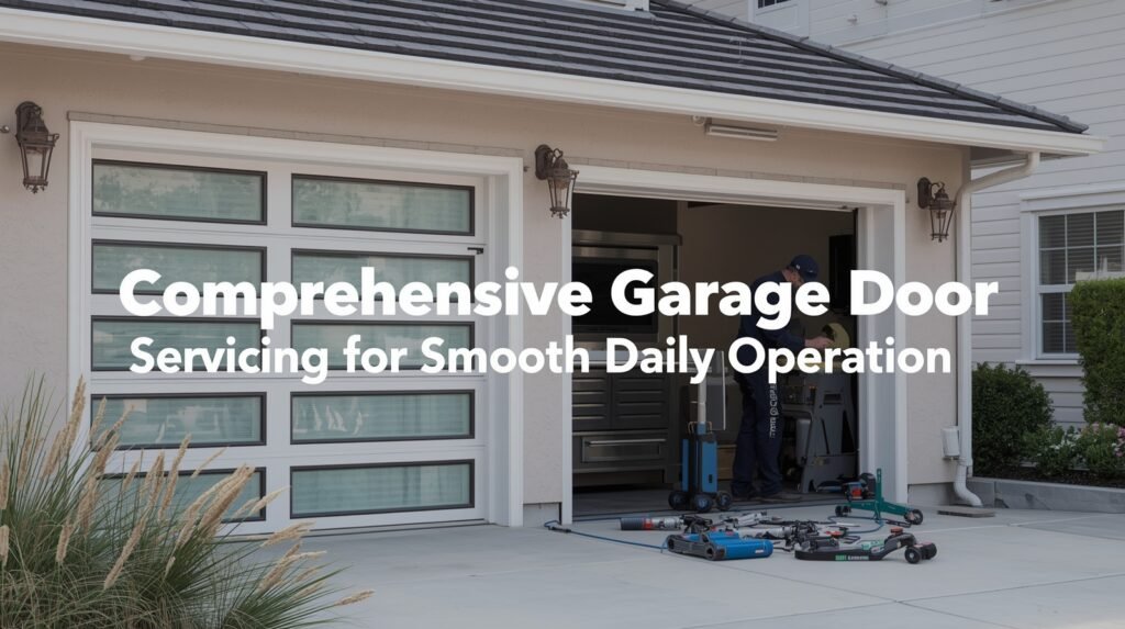 Professional technician performing comprehensive garage door servicing to ensure smooth and reliable daily operation in all weather conditions.