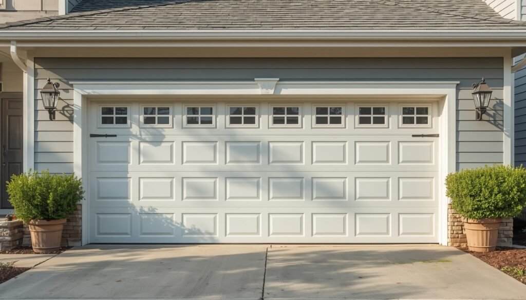 Modern quiet garage door system operating smoothly with reduced noise for a more peaceful home environment.